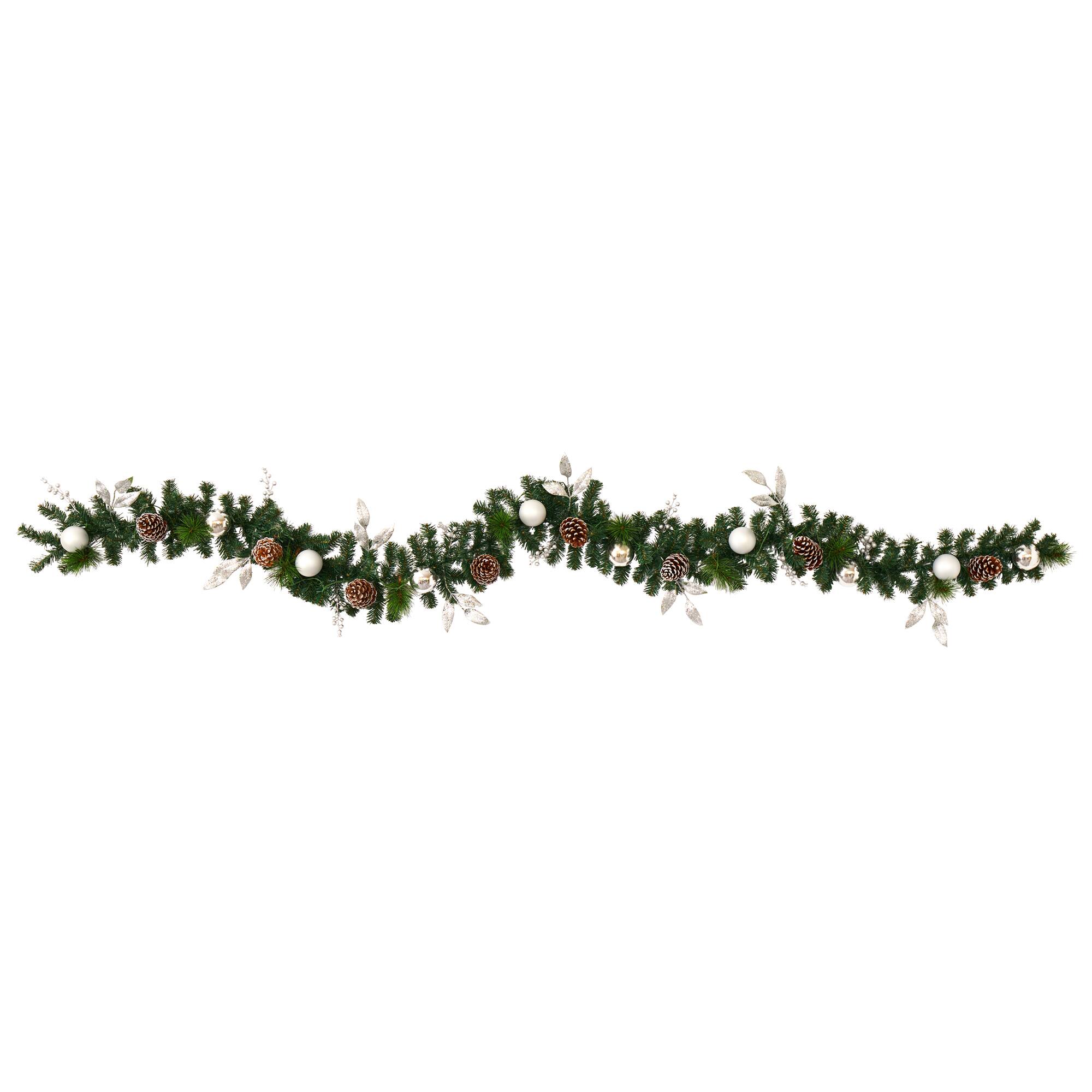 9ft. Pre-Lit Clear LED Ornament & Pinecone Artificial Christmas Garland